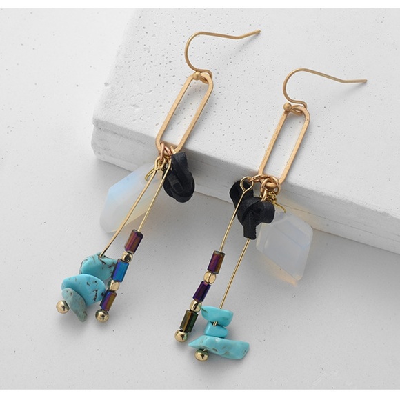 Jewelry - Bowknot Turquoise Stone Drop Earrings